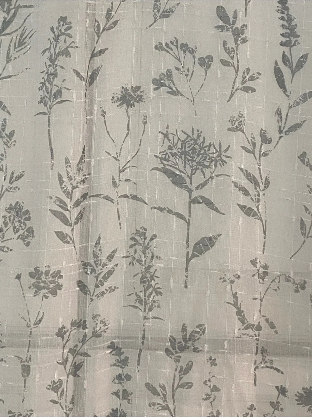 New/Unused Sonoma Sheer Fabric Gray/White Wildflower Print Shower Curtain